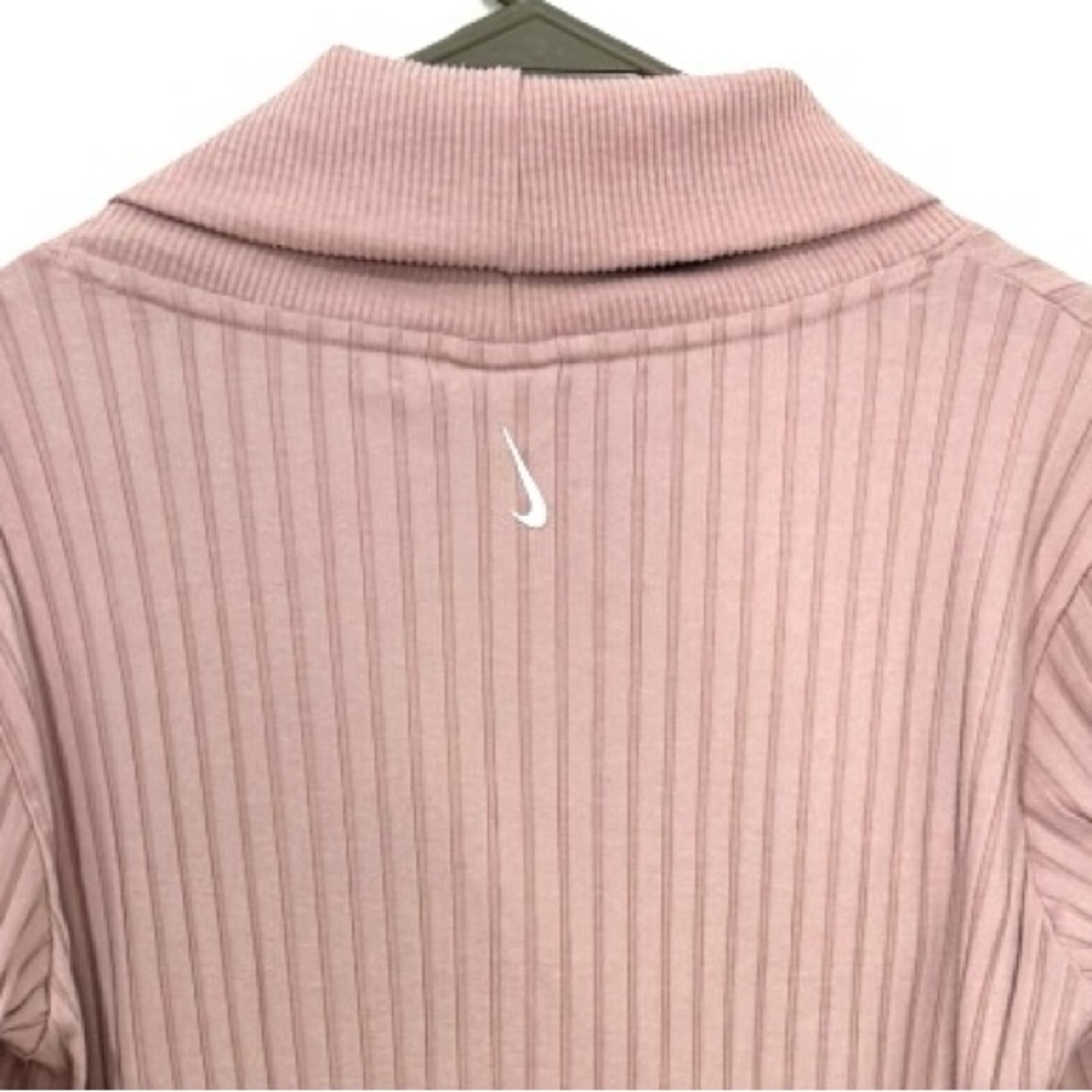 Nike Yoga Ribbed Wrap Collar Pullover Pink Long Sleeve Lounge Top Women M - Picture 7 of 10
